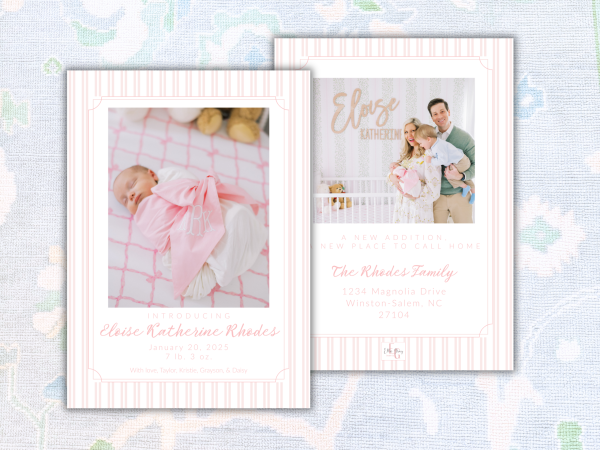Pink Stripe Photo Birth Announcement