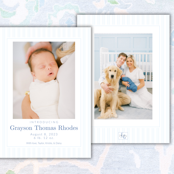 Blue Stripe Photo Birth Announcement