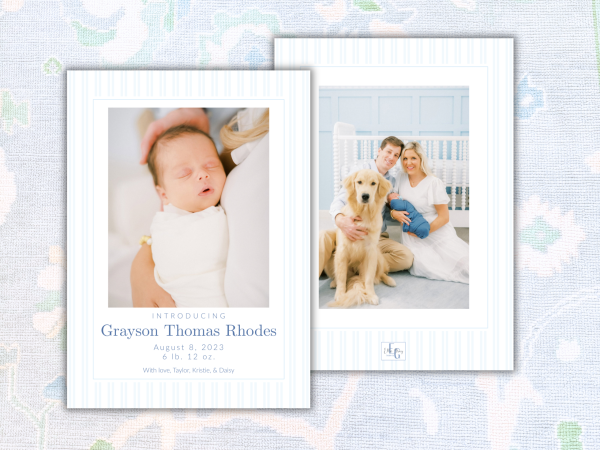 Blue Stripe Photo Birth Announcement