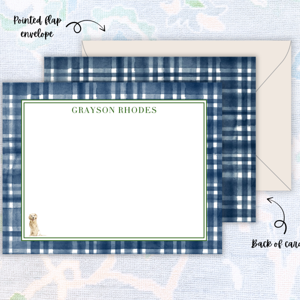 Navy Plaid Puppy Stationery