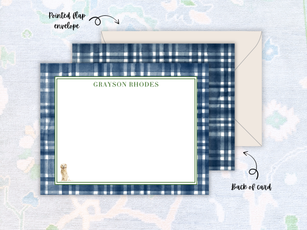 Navy Plaid Puppy Stationery