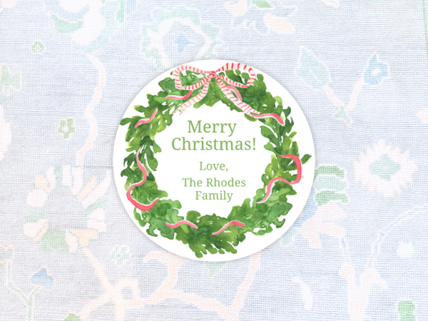 Personalized Christmas Wreath Gift Stickers