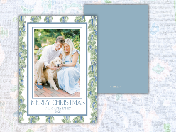 Blue Christmas Evergreen Frame Photo Card