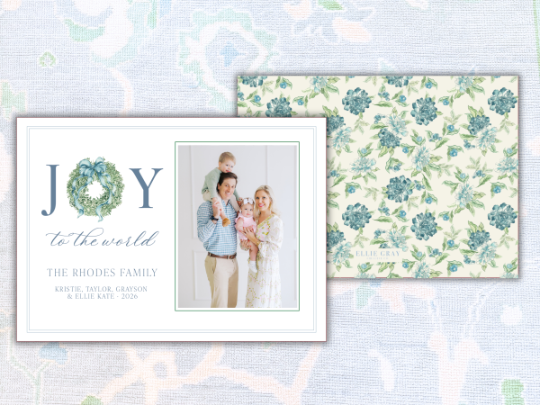 Blue Christmas Joy Wreath Photo Card