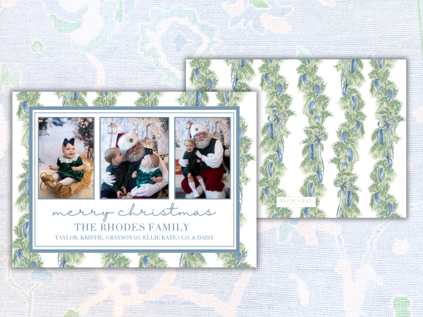 Blue Christmas Three-Photo Garland Card