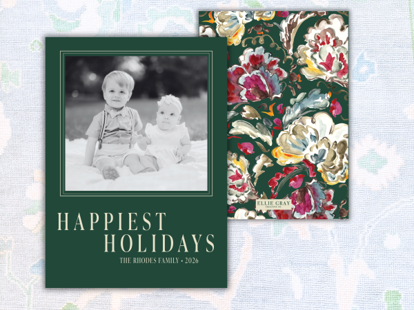 Happiest Holidays Dark Floral Photo Card