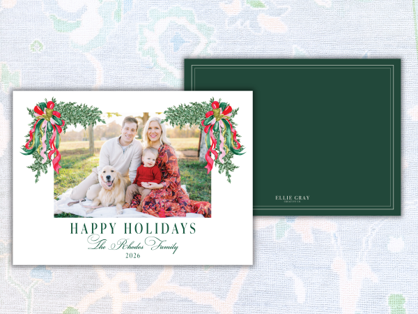 Happy Holidays Evergreen Swag Photo Card