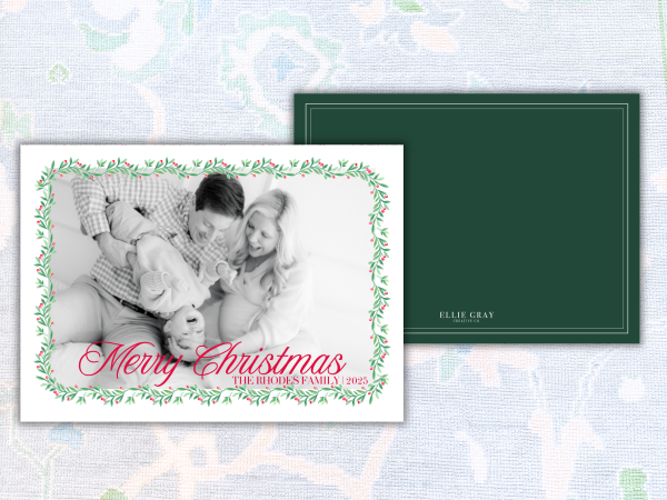 Merry Christmas Evergreen Border Photo Card