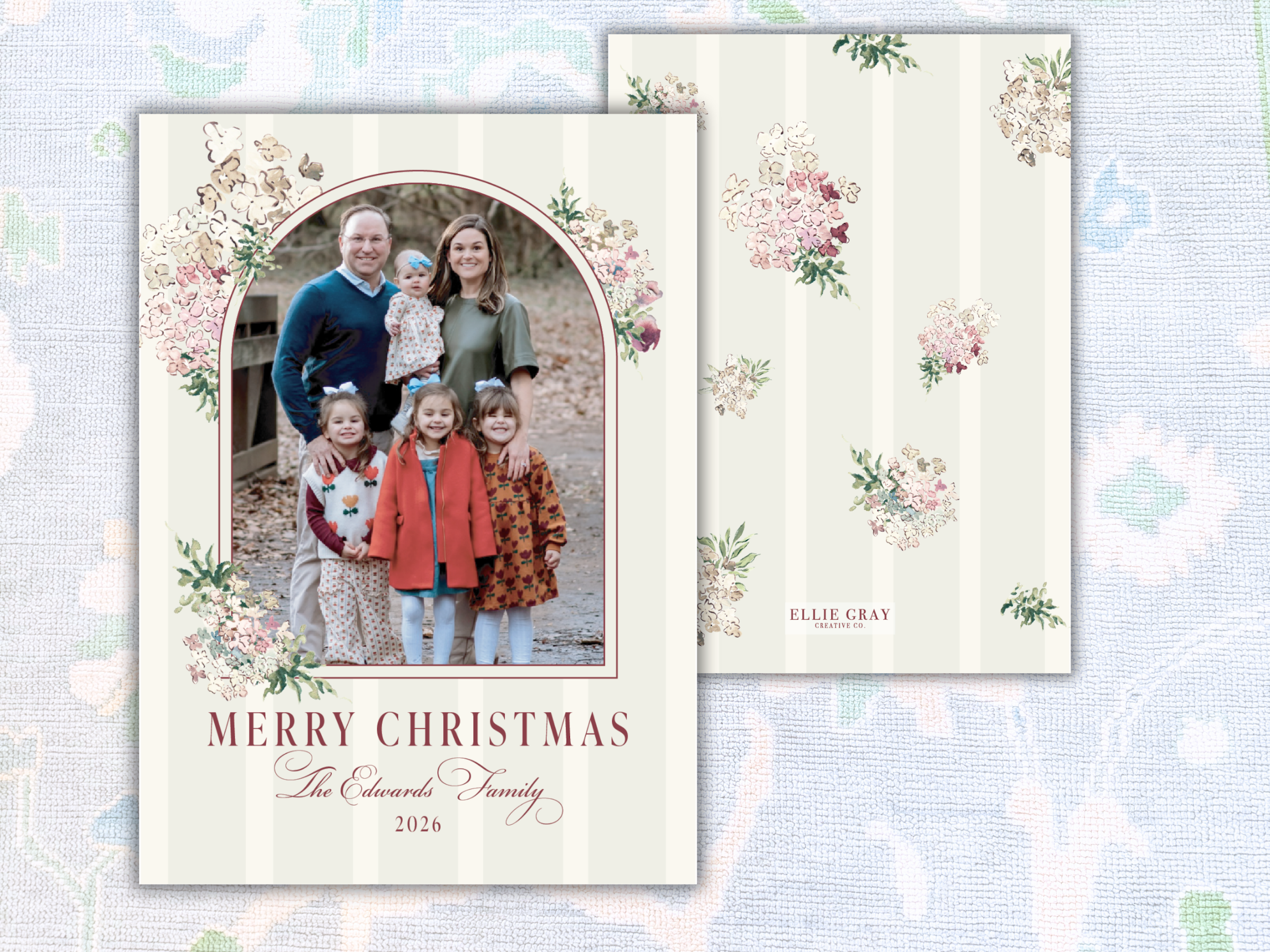 Winter Garden Floral Stripe Christmas Photo Card