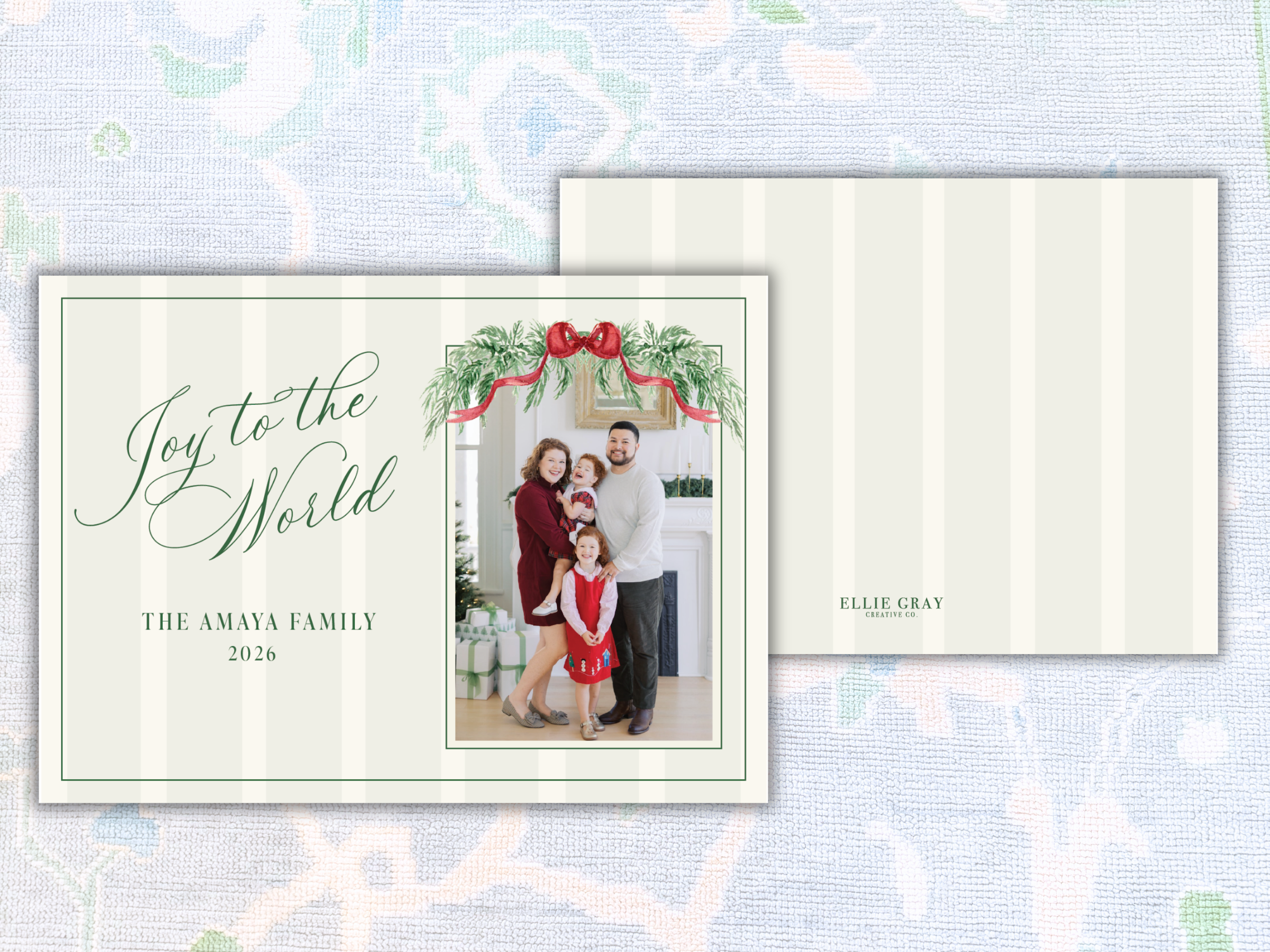Holiday Stripe & Greenery Swag Photo Card - Image 2