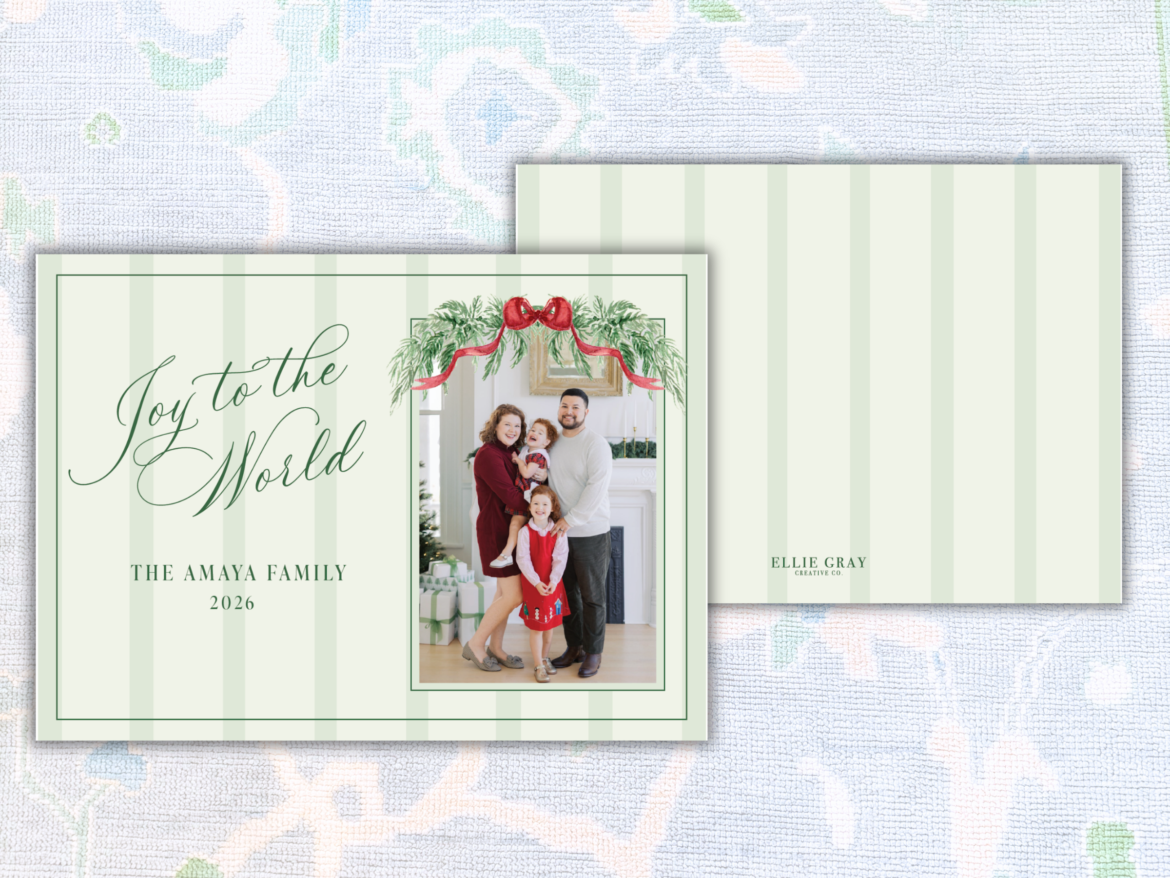 Holiday Stripe & Greenery Swag Photo Card - Image 3