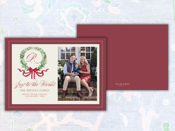 Monogram Christmas Wreath Photo Card