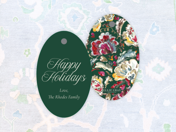 Evergreen Floral Oval Christmas Gift Tags