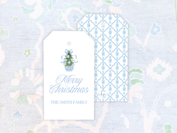 Blue Christmas Topiary Personalized Gift Tags