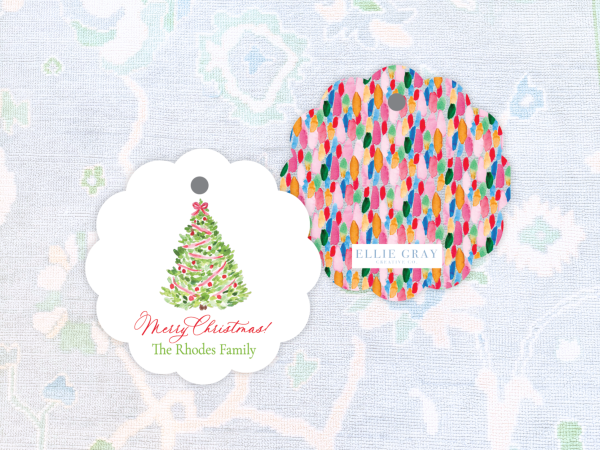 Colorful Christmas Tree Scalloped Gift Tags